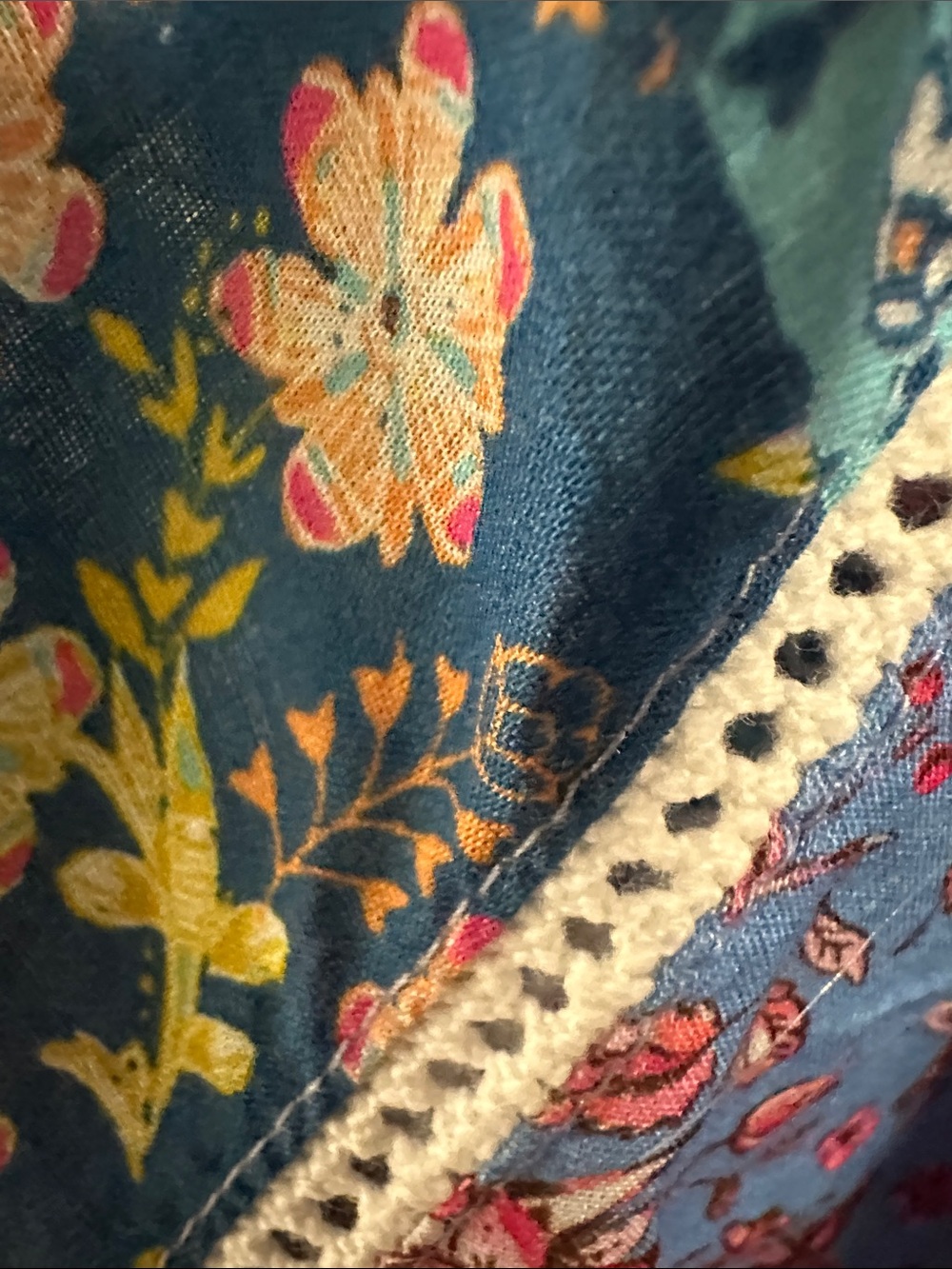 Sundance Blue Floral Patchwork V-Neck Tunic with Multi-Color Sleeves - Picture 5 of 5